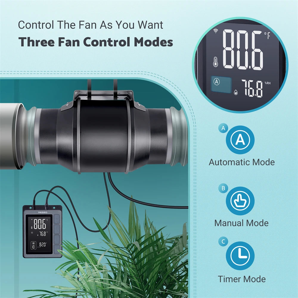 Quiet WiFi-enabled duct fan for hydroponic grow tents