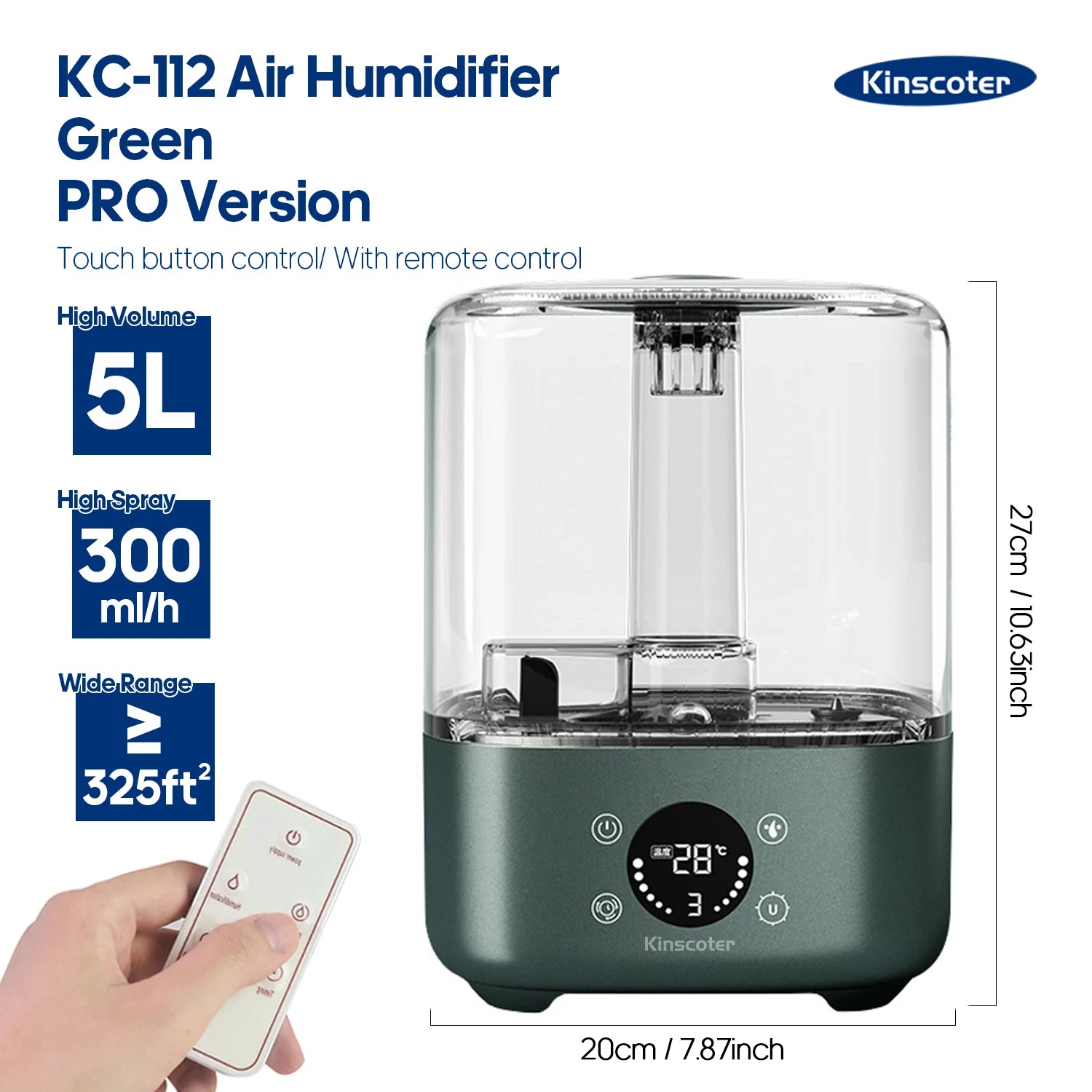 Kinscoter 5L Ultrasonic Air Humidifier | Large Capacity Cool Mist Humidifier for Home & Grow Tents