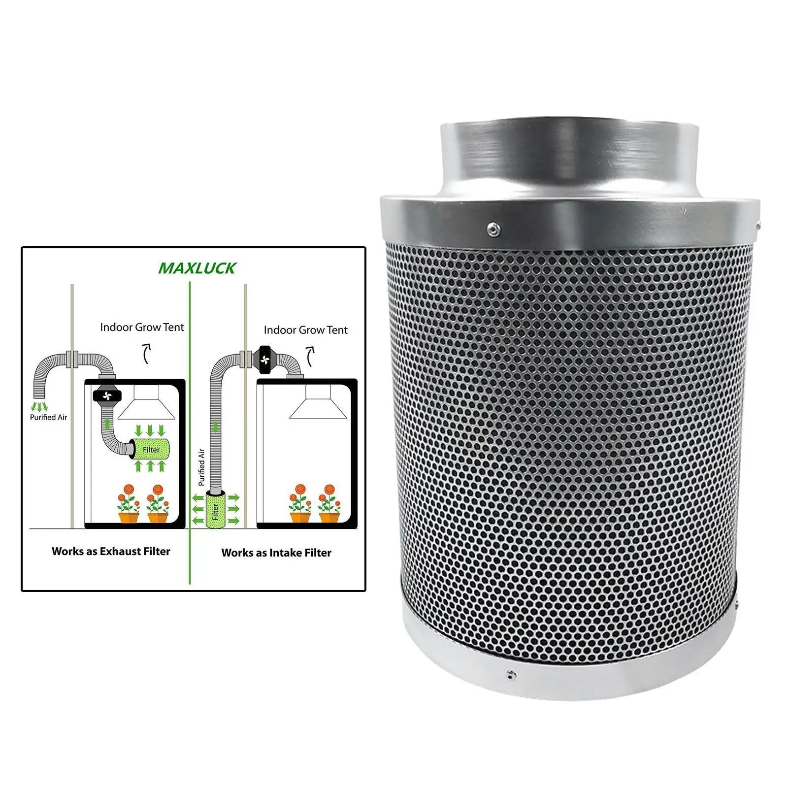 4/6 Inch  Inline Fan Carbon Filter with Reversible Flange & Pre-Filter