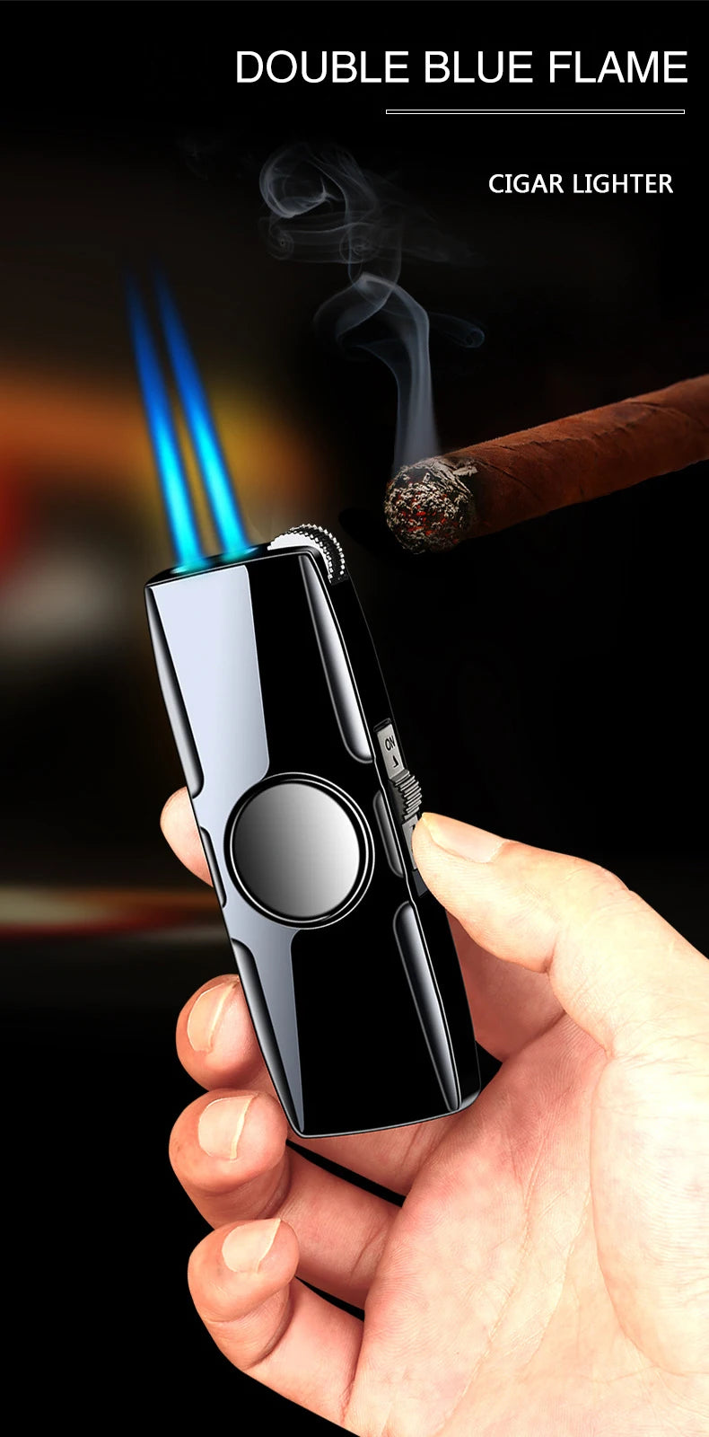 Metal Fidget-Spinner Turbo Butane Lighter — Windproof Blue Flame Design
