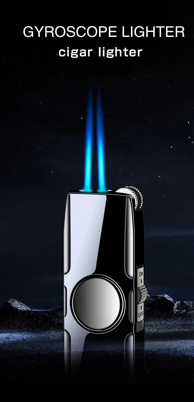 Metal Fidget-Spinner Turbo Butane Lighter — Windproof Blue Flame Design