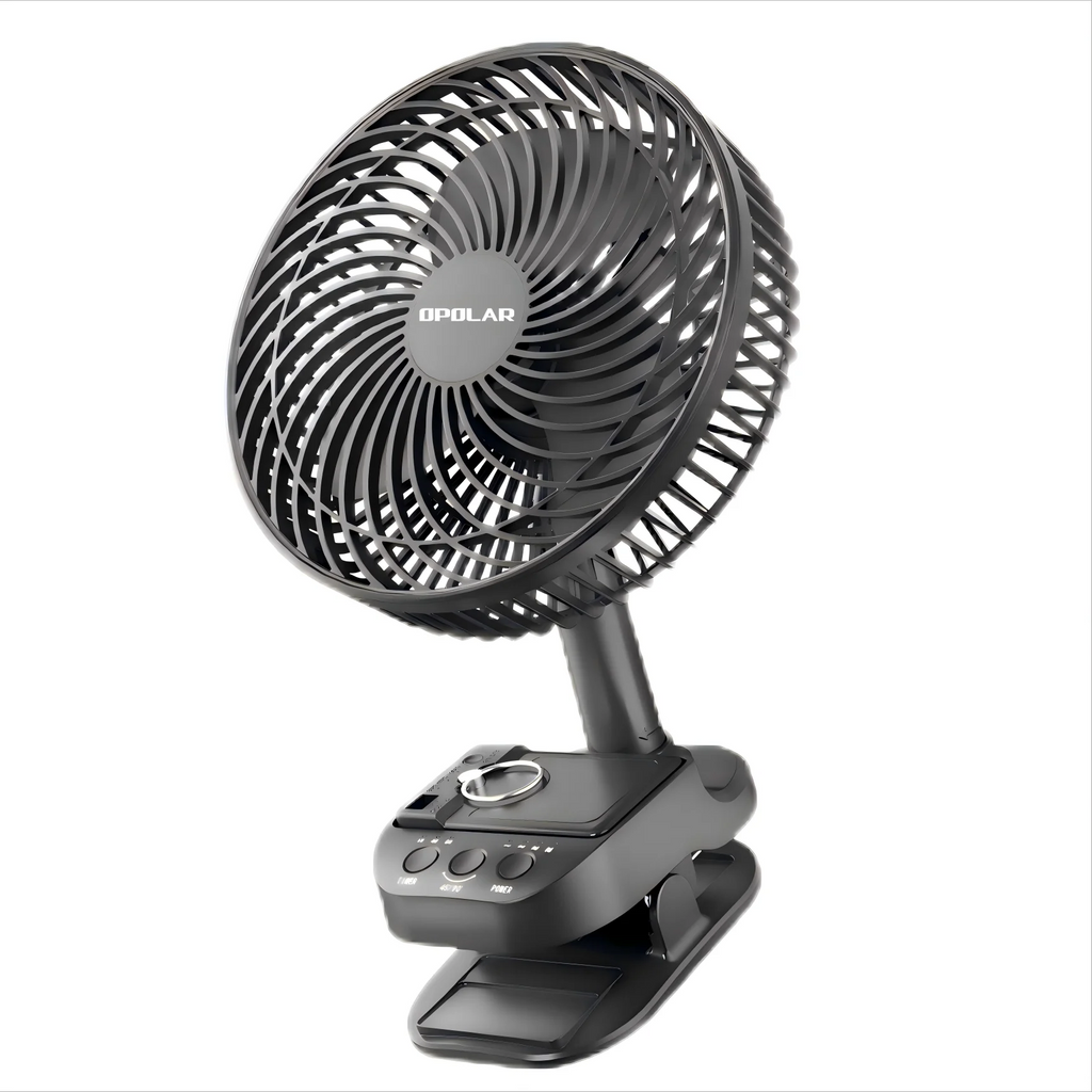 OPOLAR Rechargeable 8-Inch Portable Clip Fan | Auto Oscillation, Removable Battery & Mini Power Bank
