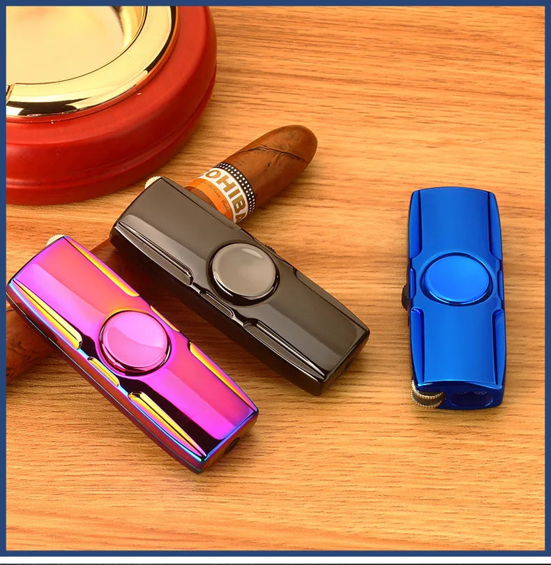 Metal Fidget-Spinner Turbo Butane Lighter — Windproof Blue Flame Design