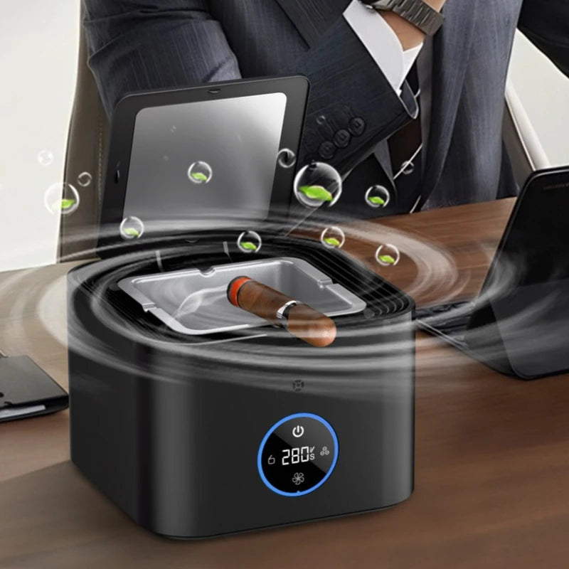 Smart ashtray with HEPA and activated carbon filtration