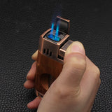 Honest cigar lighter with twin jet flames lit