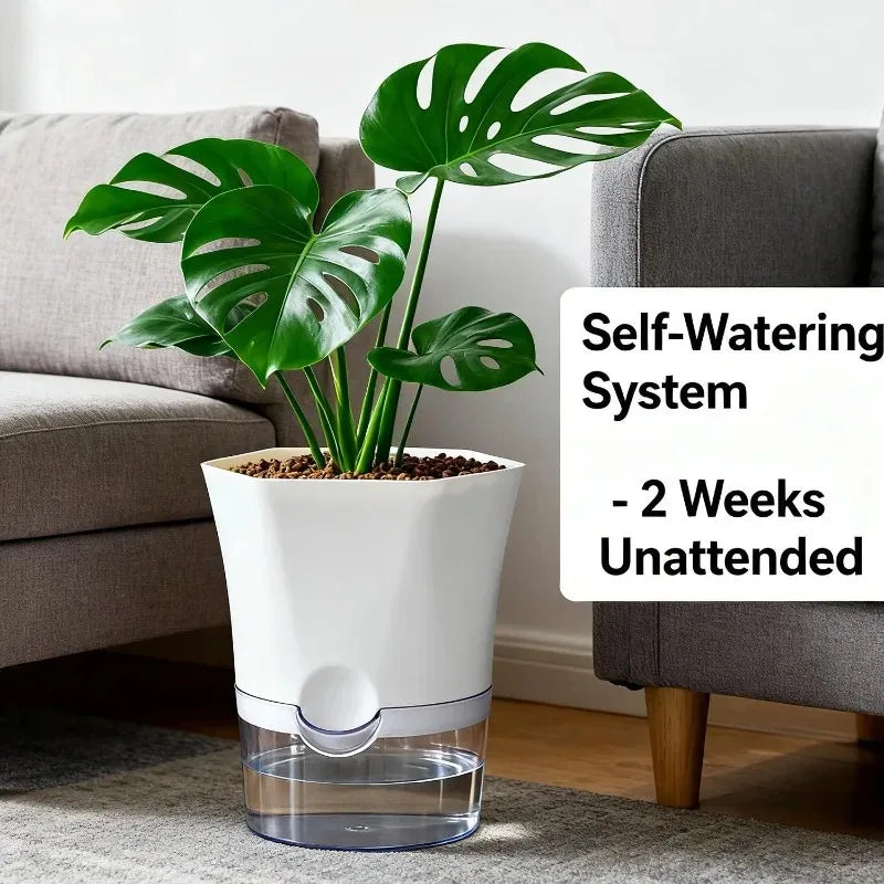 Set of self-watering plant pots for a kitchen windowsill