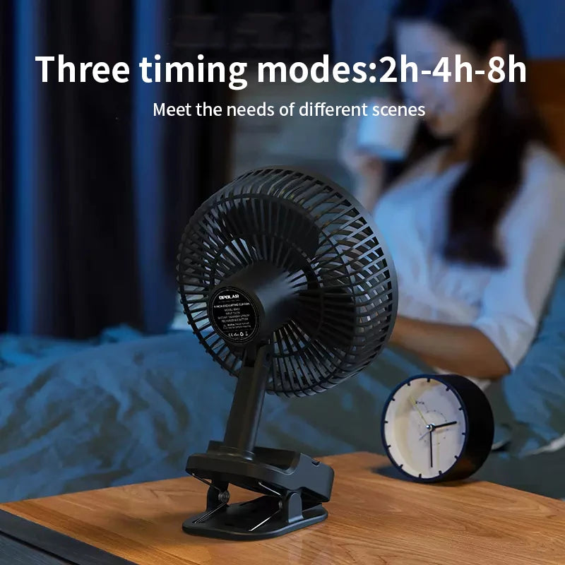 OPOLAR Rechargeable 8-Inch Portable Clip Fan | Auto Oscillation, Removable Battery & Mini Power Bank