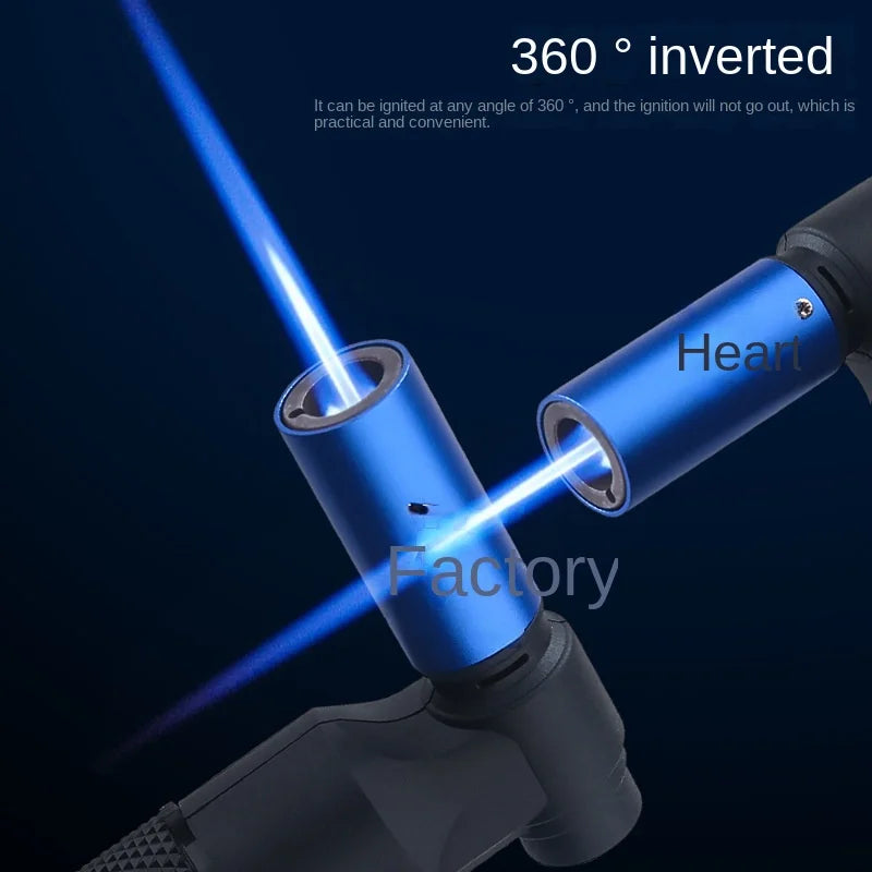 Jet gas lighter with the blue flame lit
