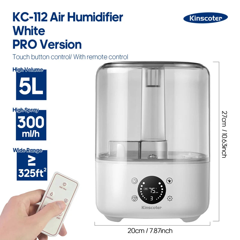 Kinscoter 5L Ultrasonic Air Humidifier | Large Capacity Cool Mist Humidifier for Home & Grow Tents
