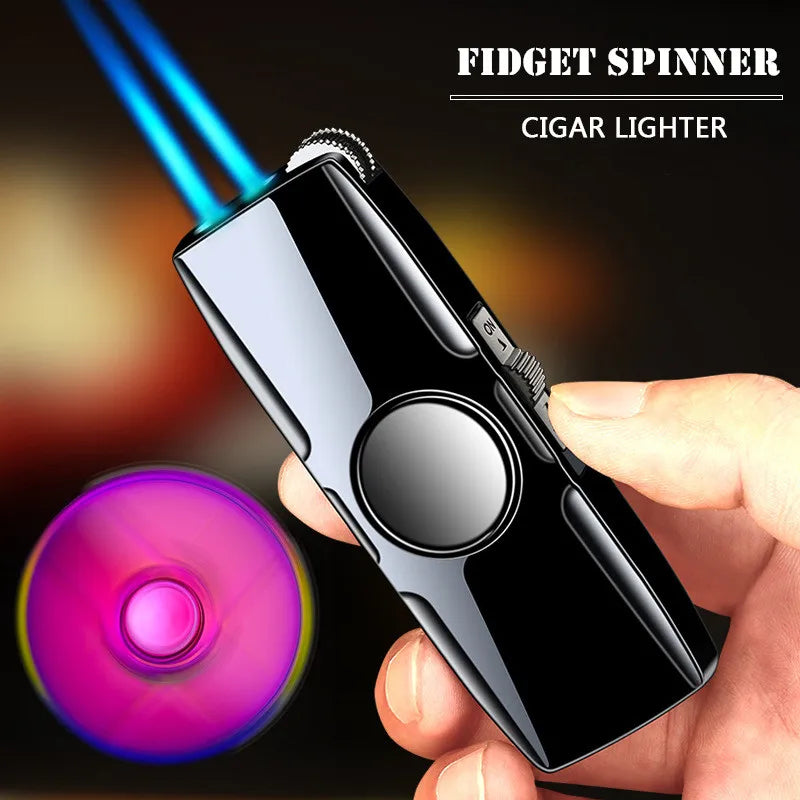 Metal Fidget-Spinner Turbo Butane Lighter — Windproof Blue Flame Design