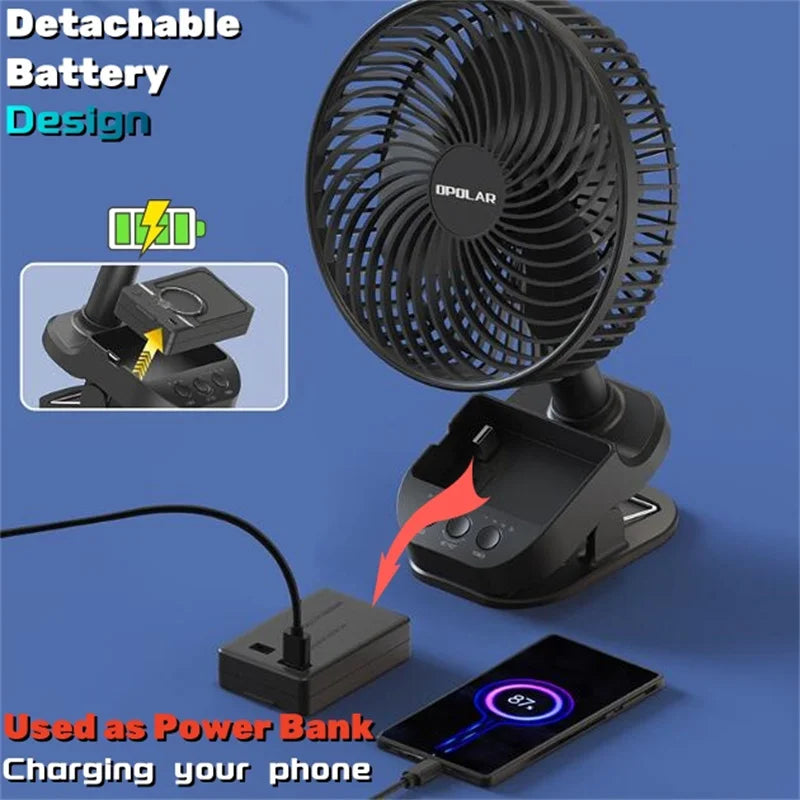 OPOLAR Rechargeable 8-Inch Portable Clip Fan | Auto Oscillation, Removable Battery & Mini Power Bank — picture 4 of 8