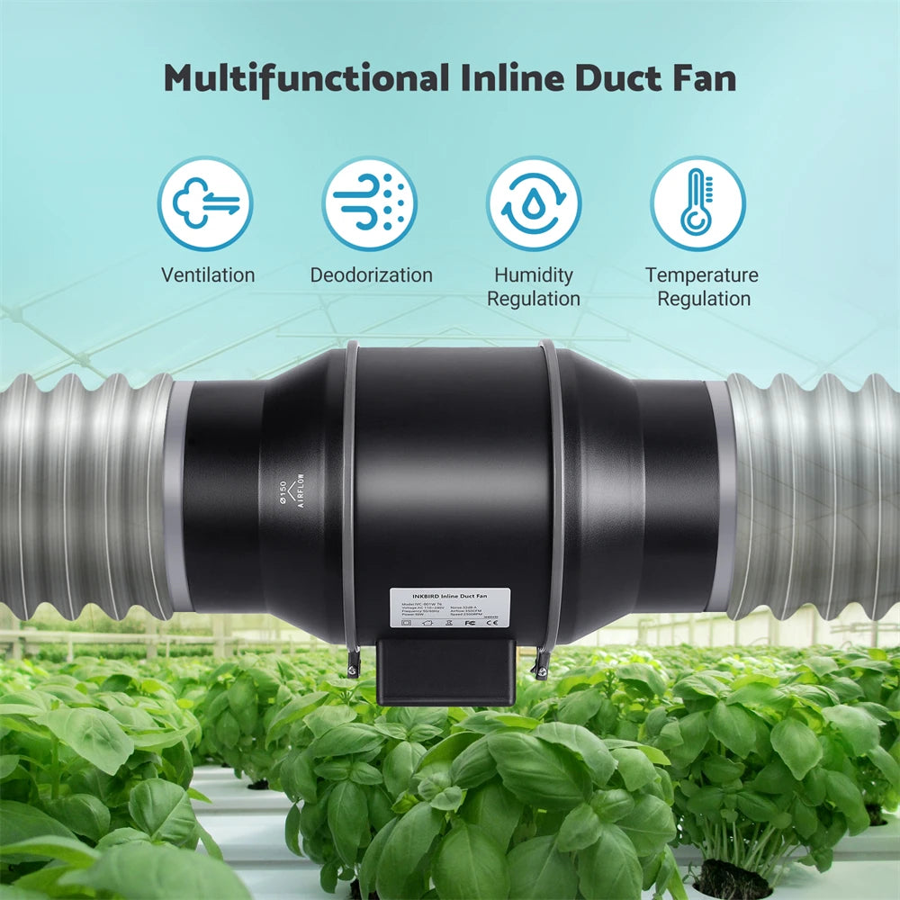 INKBIRD Inline Duct Fan Temperature Humidity Control, with Smart Controller Variable Fan Speed HVAC Vent Blower for Grow Tents