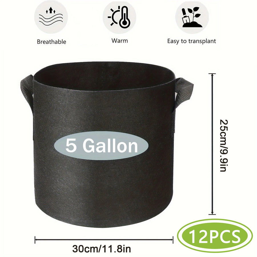 Fabric grow bag being carried by its handles