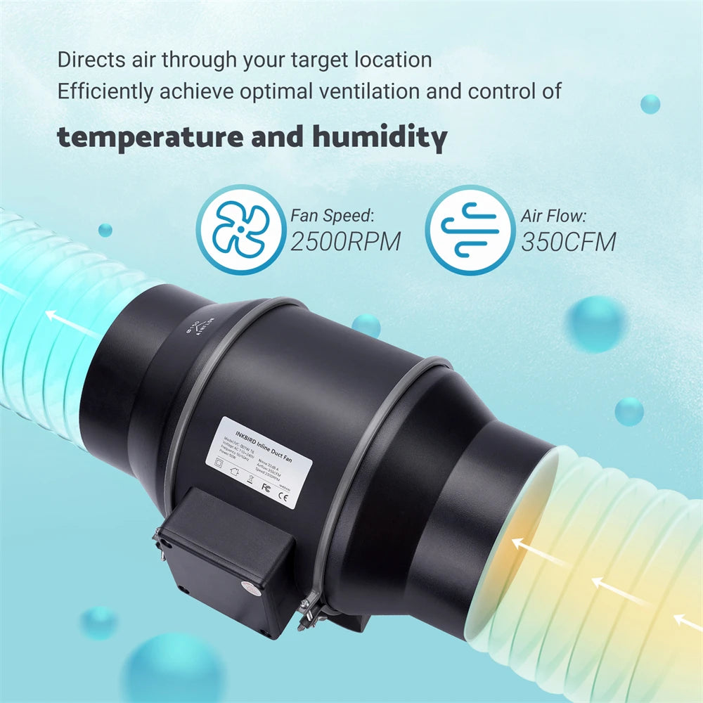 INKBIRD Inline Duct Fan Temperature Humidity Control, with Smart Controller Variable Fan Speed HVAC Vent Blower for Grow Tents
