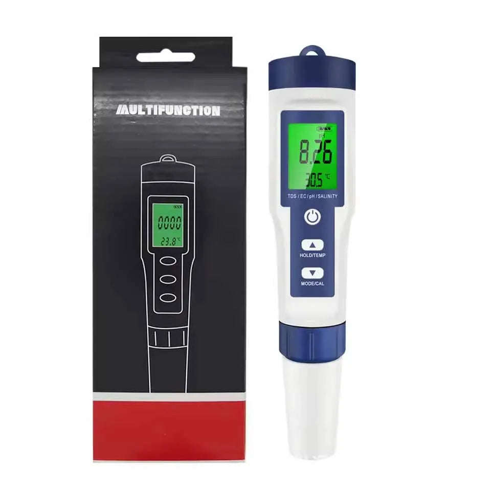 5-in-1 Digital Water Quality Tester Pen | pH, TDS, EC & Temperature Meter with Backlit Display