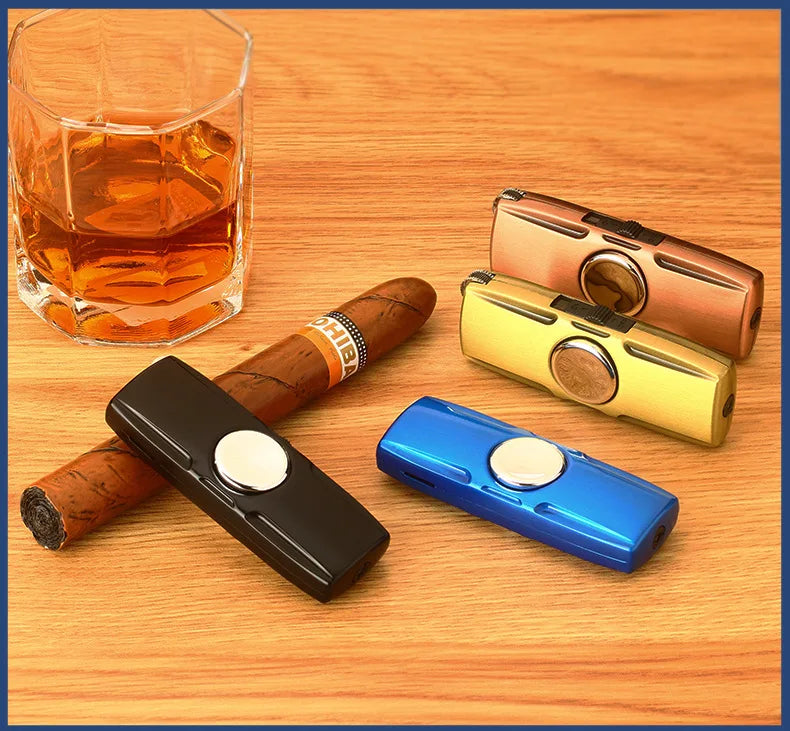 Metal Fidget-Spinner Turbo Butane Lighter — Windproof Blue Flame Design
