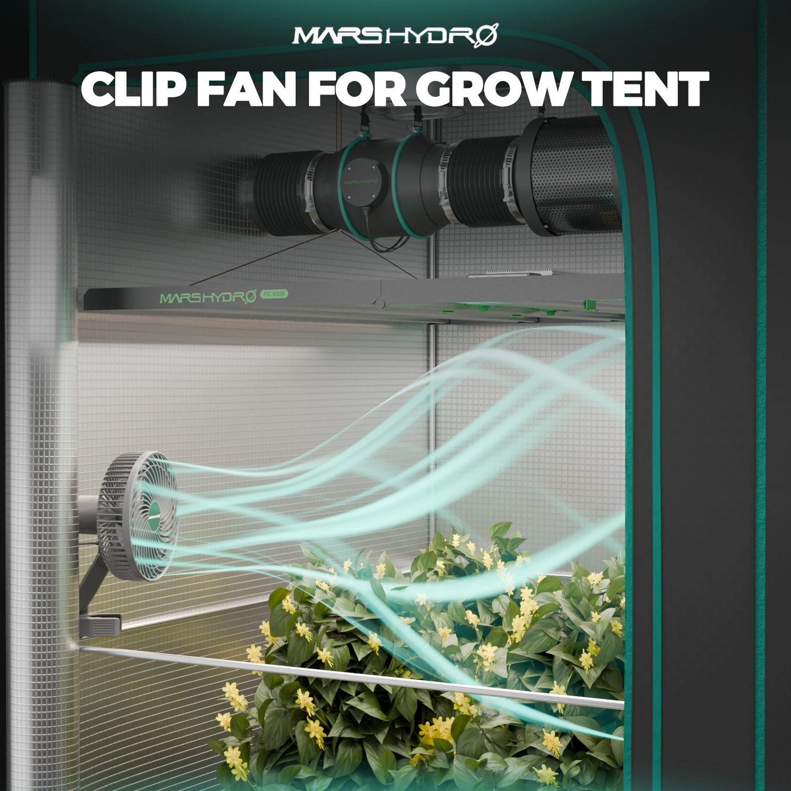 6-Inch Clip-On Oscillating Fan with EC Motor – Adjustable 10-Speed Air Circulation for Grow Tents