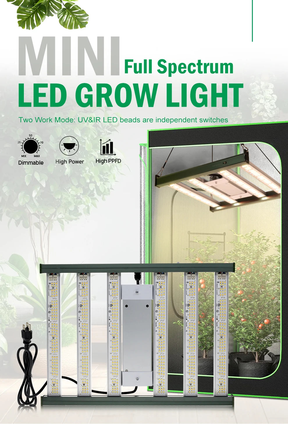 🌱 Mini Full Spectrum LED Grow Light – Dual Mode Hydroponic Lamp for Vegetables & Greenhouse Cultivation