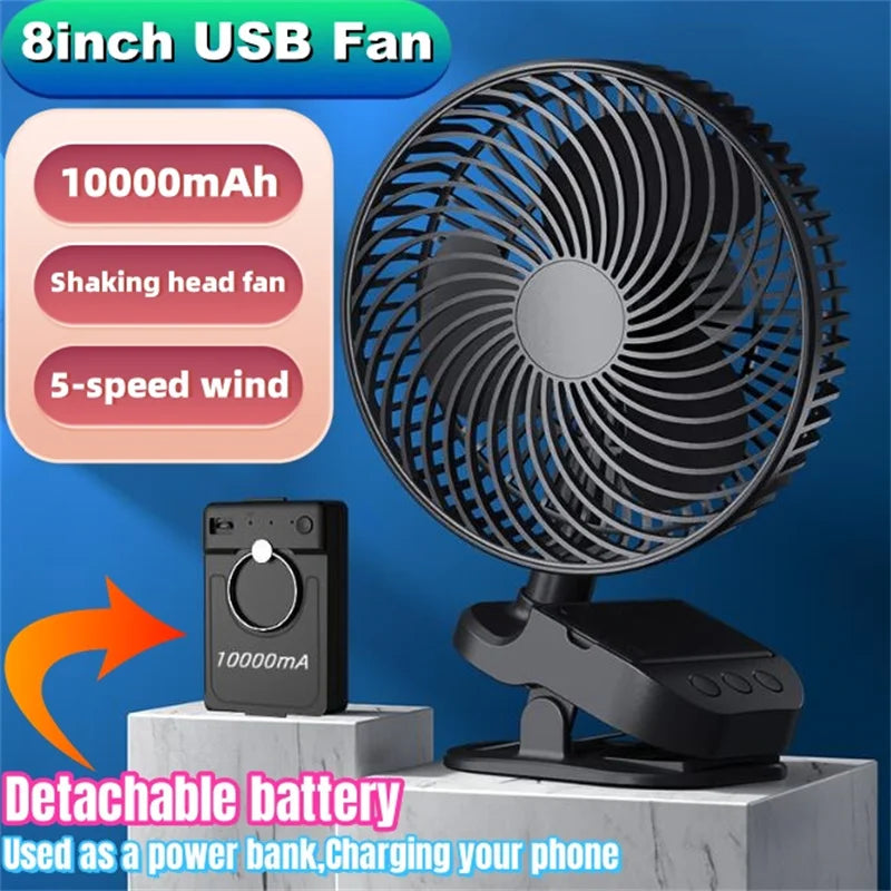 OPOLAR Rechargeable 8-Inch Portable Clip Fan | Auto Oscillation, Removable Battery & Mini Power Bank — picture 3 of 8
