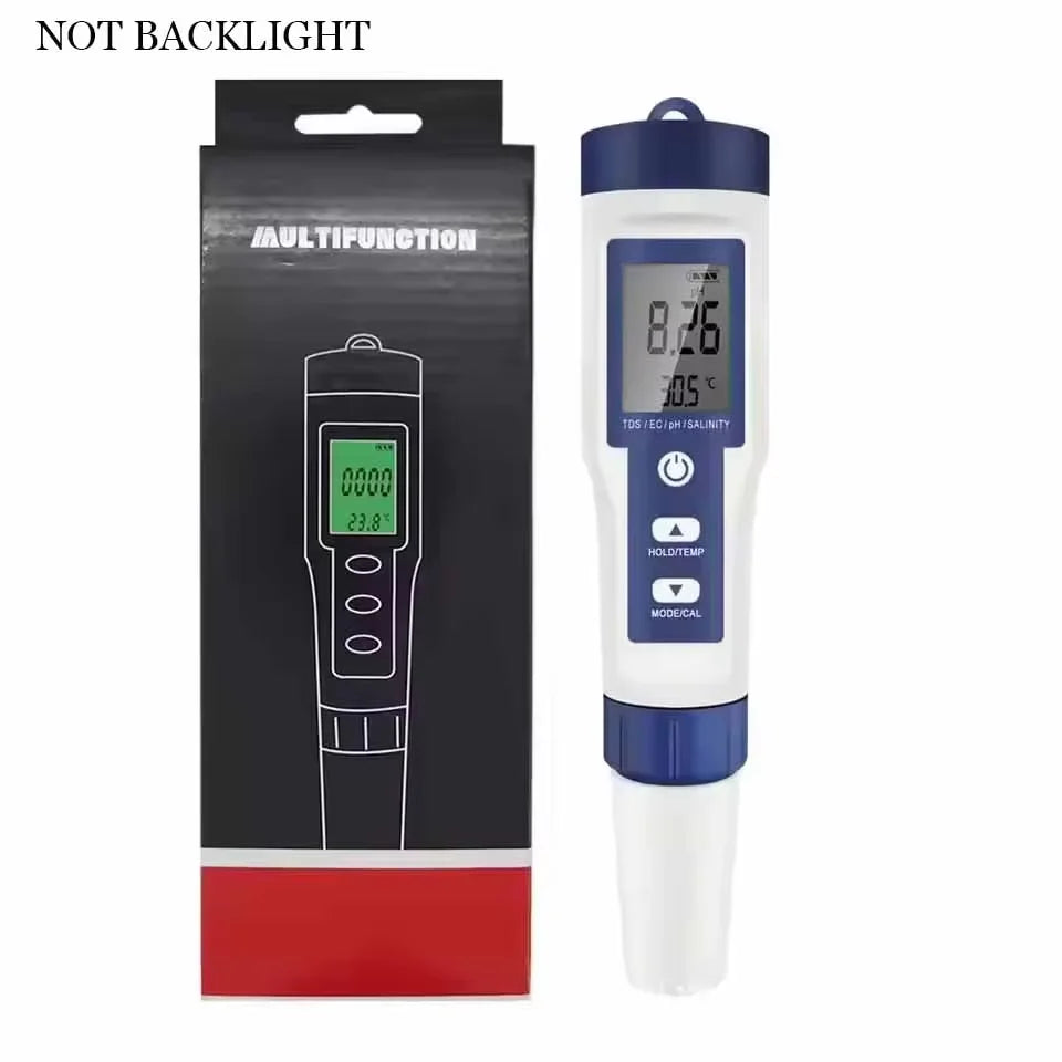 5-in-1 Digital Water Quality Tester Pen | pH, TDS, EC & Temperature Meter with Backlit Display